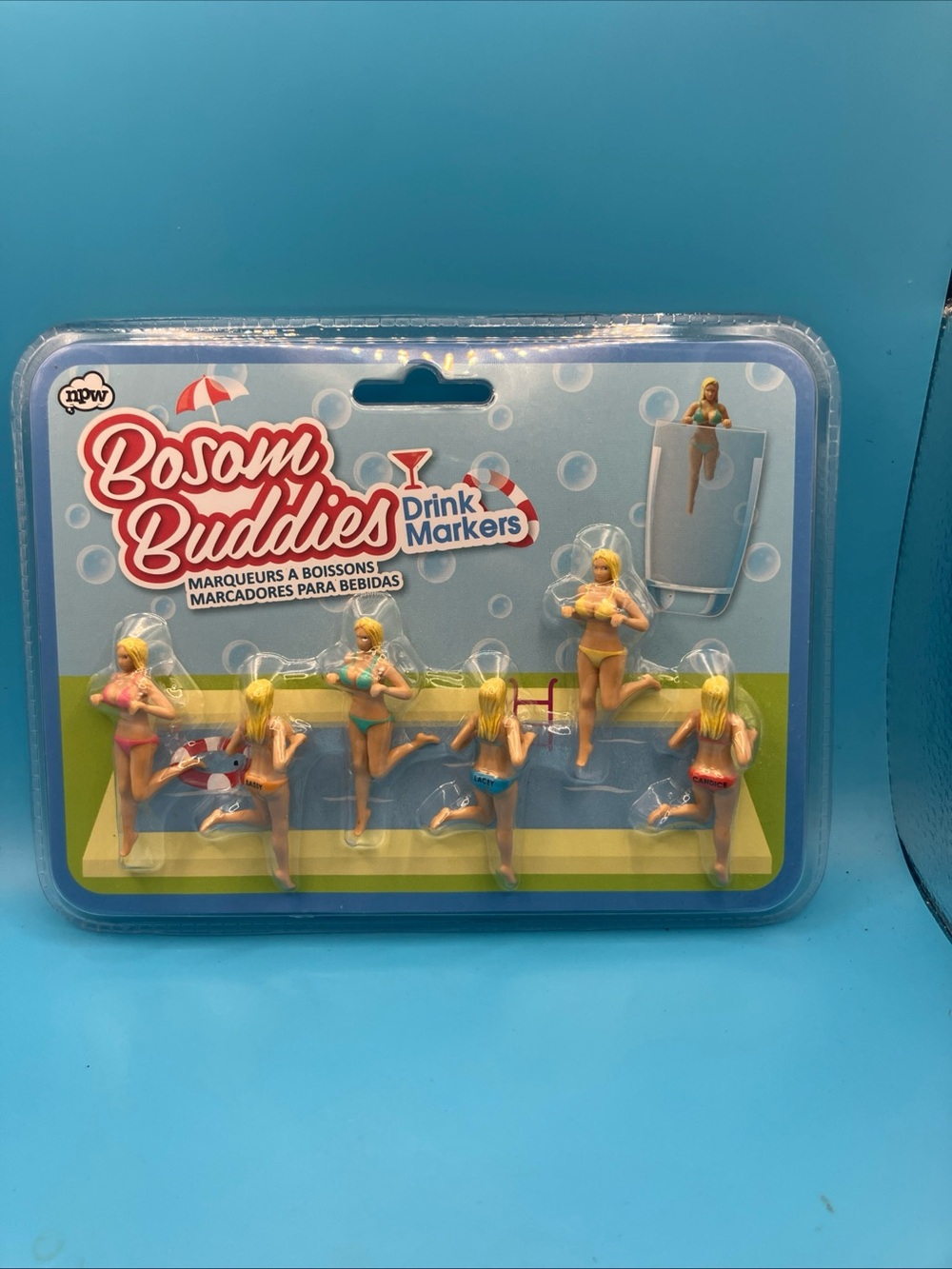 Bosom Buddies Cocktail Wine Glass Drink Markers 6pc NPW London Pool Barware NEW